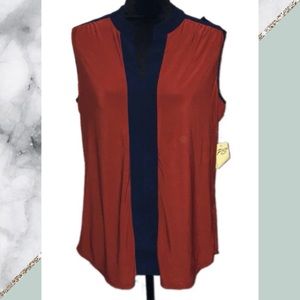 PerSeption Concept Orange/Navy Sleeveless Blouse